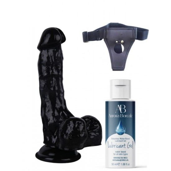 Belden Bağlamalı Kayganlaştırıcı Set Noctis 18cm Siyah Dildo