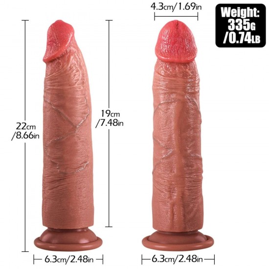 Ultra Yumuşak Doku Testissiz Realistik Dildo Çift Katmanlı Silikon Gerçekçi Yapay Penis 22 CM