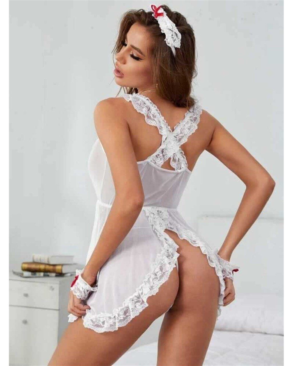 Hemşire Erotik Takım (S-M-L-XL) BEYAZ -S-M