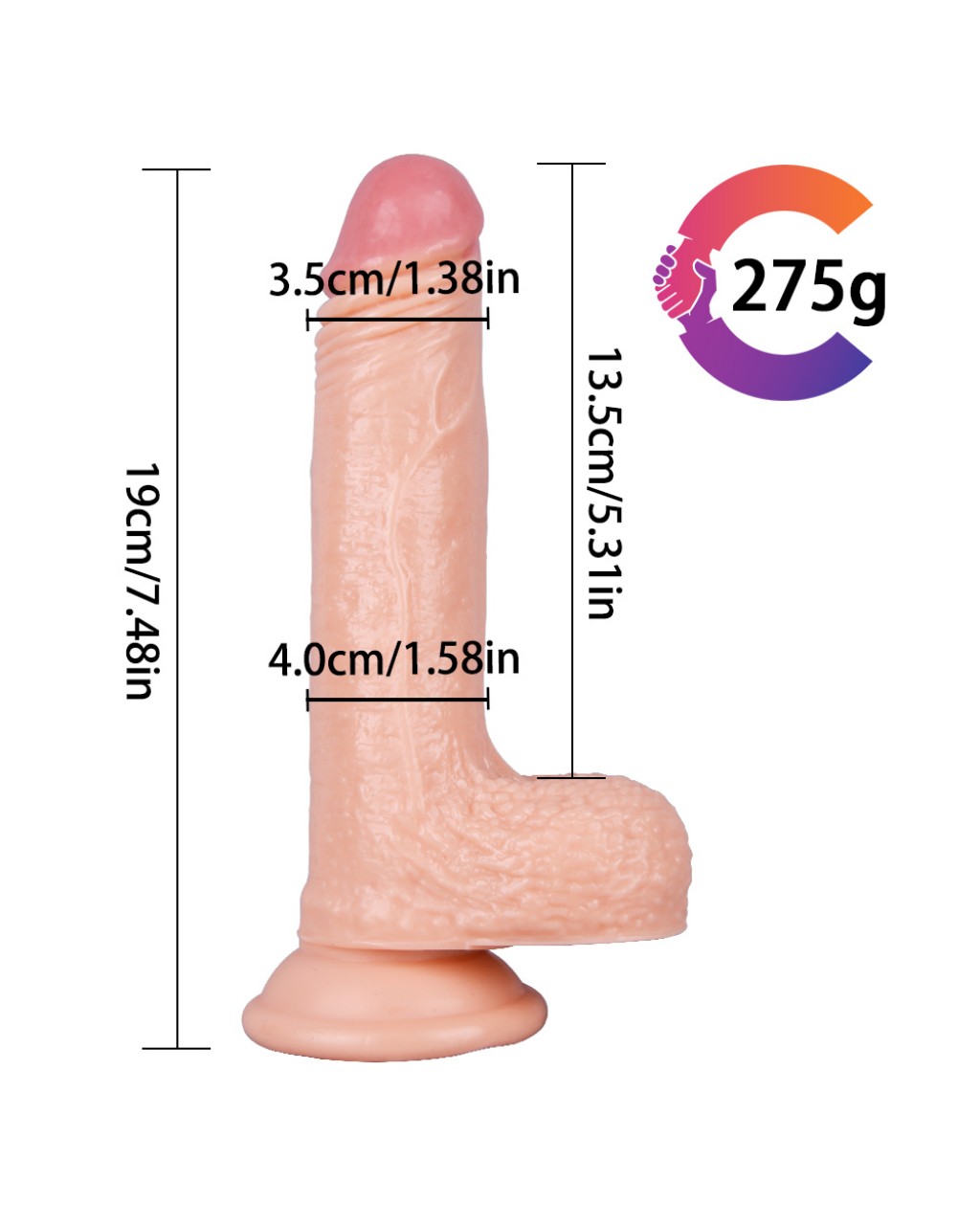 Ten Rengi Vantuzlu Dildo 19 cm