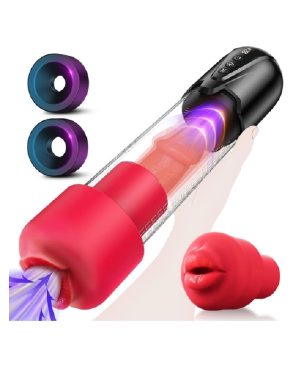 3’ü 1 Arada Erkek Vakum Pompası ve Mastürbatörü – Elektrikli Otomatik Emiş, Penis Büyütücü ve 2 Yedek Kılıf + 3 Penis Halkası, Pembe İç Kılıf, USB Şarjlı